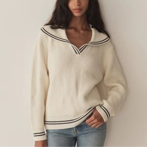 Doen Voyage Sweater NWT Cream Sailor Collar Cotton Wool Blend L